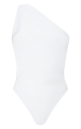 White Slinky Ruched One Shoulder Bodysuit | PrettyLittleThing USA