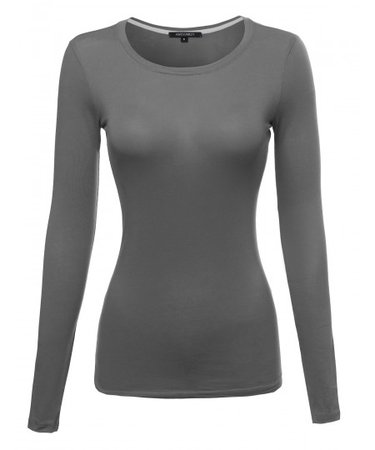 Basic Lightweight Cotton Long Sleeve Crewneck Shirt Top | 26 Charcoal