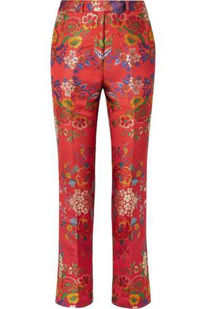 Etro | Floral satin-jacquard slim-leg pants | NET-A-PORTER.COM