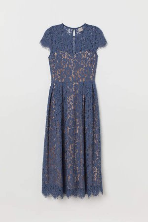 Calf-length Lace Dress - Blue