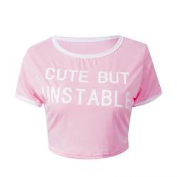 Pink Cute But Unstable Cropped Tee Belly Top Shirt | Kawaii Babe