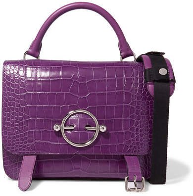 Disc Lace-up Croc-effect Leather Shoulder Bag - Purple