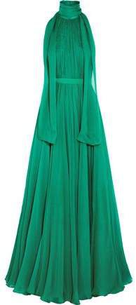 Crinkled Silk-chiffon Halterneck Gown