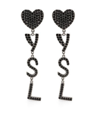 Saint Laurent crystal-embellished logo drop earrings silver & black 652837Y1526 - Farfetch