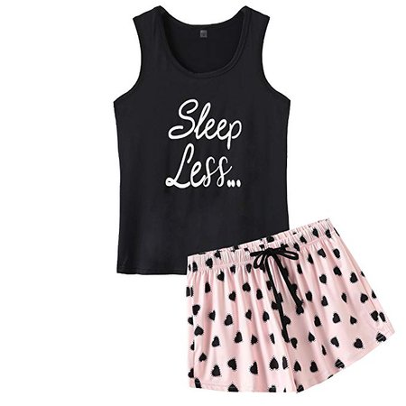 VENTELAN Pajamas Women Summer Sleep Vest Cute Heart Sleepwear Soft Cool PJ Set at Amazon Women’s Clothing store