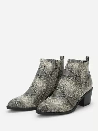 SheIn Snakeskin Print Chunky Heeled Ankle Boots