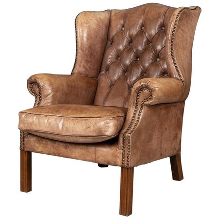 Late 20th Century English Leather Wingback Armchair For Sale at 1stdibs