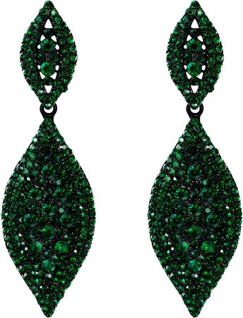 Amazon.com: Flyonce Women's Rhinestone Crystal Wedding Bridal 2 Leaf Drop Dangle Chandelier Earrings Black-Tone Green: Clothing, Shoes & Jewelry