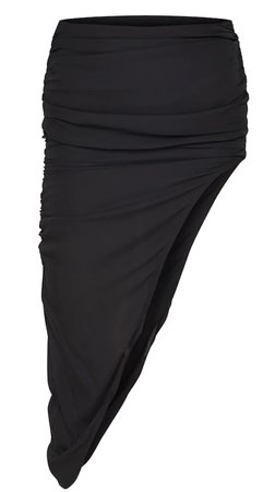 Prettylittlething Black Woven Ruched Side Asymmetrical Midi Skirt