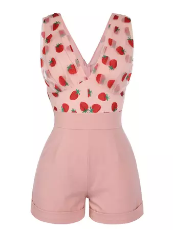 Strawberry Pink 1950s Patchwork Lace Romper – Retro Stage - Chic Vintage Dresses and Accessories