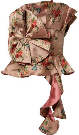 Johanna Ortiz - Fairy Tale Ruffled Floral-print Satin-jacquard Top - Pastel pink