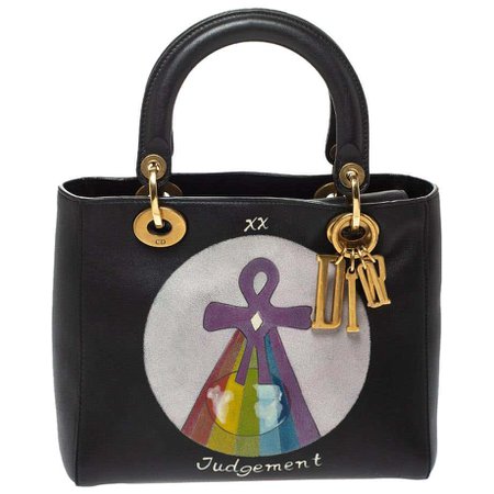 Dior Black Leather Judgement Handpainted Lady Dior Tote For Sale at 1stDibs