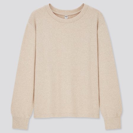 WOMEN SOFT KNITTED CREW NECK PUFF LONG-SLEEVE T-SHIRT | UNIQLO US beige