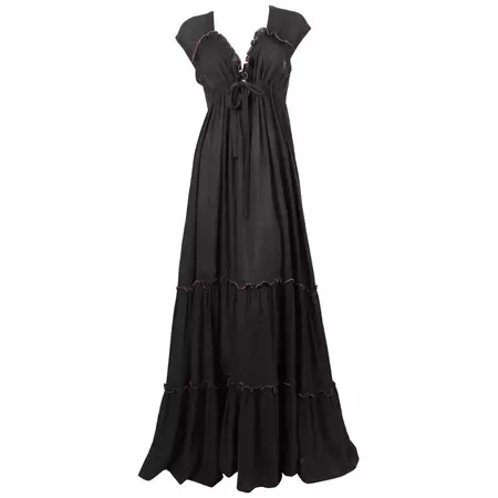 1970's RADLEY black gauze maxi dress with pink stitching For Sale at 1stDibs | black gauze dress