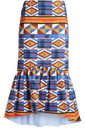 Fluted Printed Stretch-cotton Twill Midi Skirt