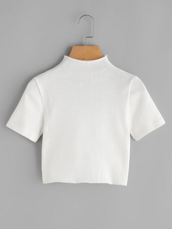 High Neck Ribbed Crop Tee | ROMWE