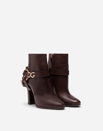 Women's Boots and Booties | Dolce&Gabbana - ANKLE BOOTS IN COWHIDE WITH DG BRACKET LOGO
