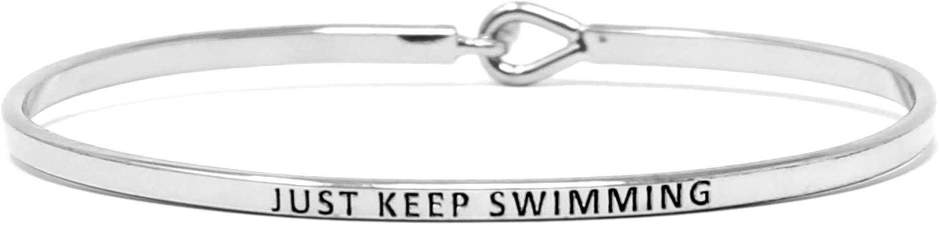 Amazon.com: Me Plus Inspirational Bracelets for Personalized Gifts Positive Message Engraved Thin Bangle Hook Bracelet (JUST Keep Swimming - Silver): Clothing, Shoes & Jewelry