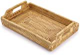 Hand-Woven Rattan Rectangular Serving Tray with Handles for Breakfast, Drinks, Snack for Coffee Table (Natural, 37x26x3.5cm): Amazon.co.uk: Kitchen & Home