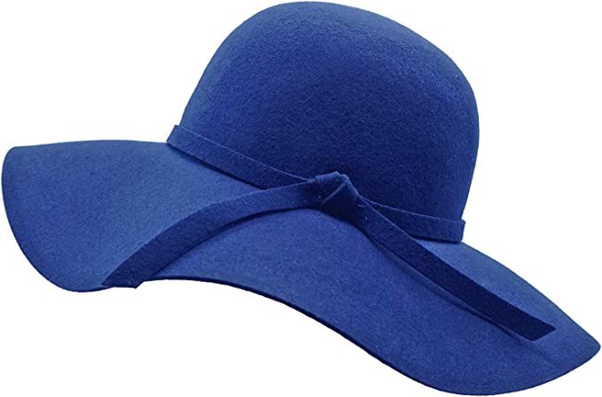 Bienvenu Women's Wide Brim Wool Ribbon Band Floppy Hat Royal Blue at Amazon Women’s Clothing store