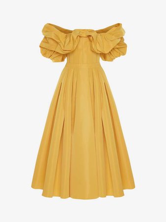 Off-the-shoulder Corset Dress in POP YELLOW | Alexander McQueen US