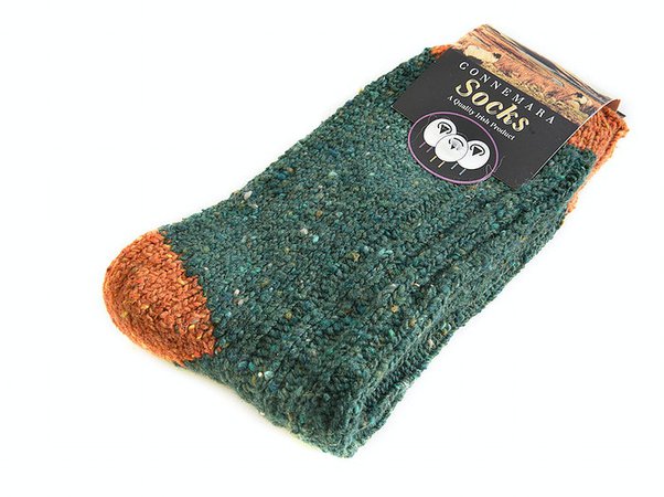 Green and orange flecked Connemara wool mix socks for men and women | Irish Inspiration
