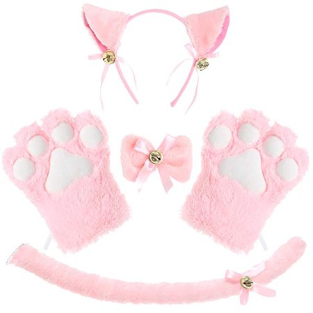 Amazon.com: JustinCostume Cat Cosplay Set Ears Tail Collar Paws (Black 2): Clothing