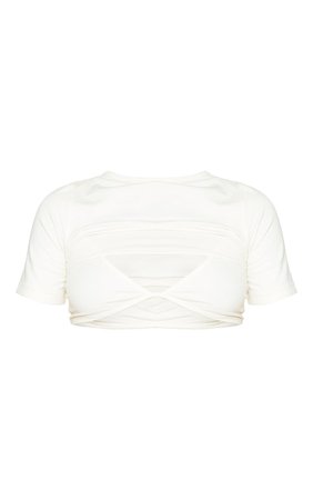 Cream Cotton Bralet Detail Short Sleeve Crop Top | PrettyLittleThing USA
