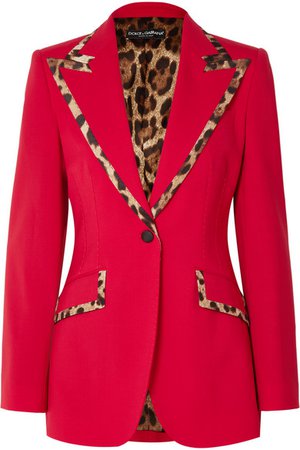 Dolce & Gabbana | Leopard-print trimmed wool-blend blazer | NET-A-PORTER.COM