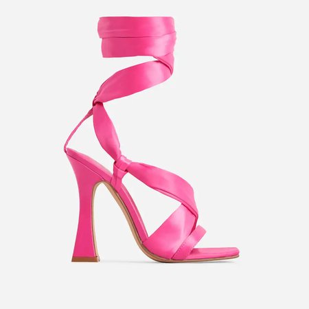 EGO SHOES MARA LACE UP SQUARE TOE FLARED BLOCK HEEL IN PINK SATIN