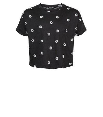Girls Black Daisy Print Boxy T-Shirt | New Look