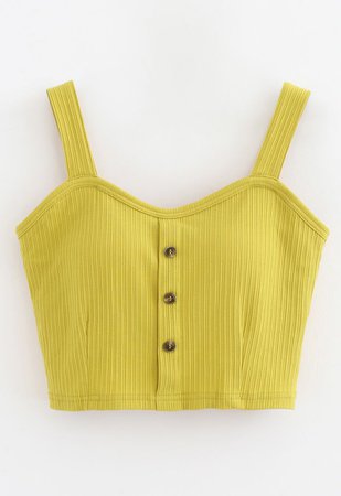 Buttoned Front Strappy Crop Tank Top in Lime - Retro, Indie and Unique Fashion
