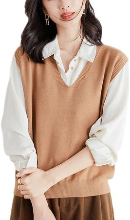 Amazon.com: Women Girls Soft V-Neck Pullover Sweater Vest Sleeveless JK Uniform Knitwear Tops : Clothing, Shoes & Jewelry