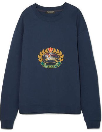 Embroidered Cotton-blend Jersey Sweatshirt - Navy