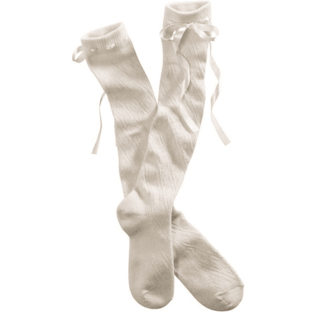 knee high white socks with ribbons