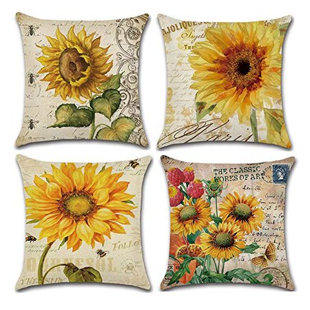 Amazon.com: KACOPOL Vintage Oil Painting Sunflower Pillow Covers Home Decor Cotton Linen Throw Pillow Cases Cushion Cover for Sofa Couch Bed Car Square 18x18 Inches  Set of 4 (Sunflowers)