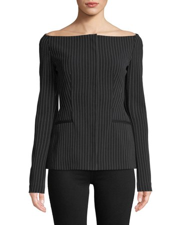 Theory Off-the-Shoulder Pinstripe Jacket | Neiman Marcus