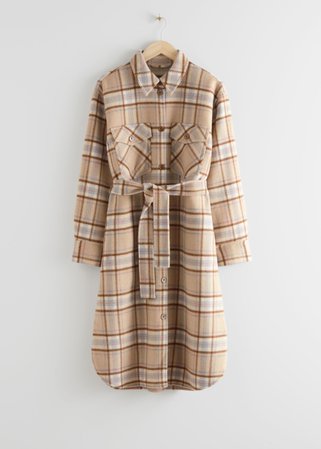 Belted Oversized Coat - Beige Checks - Woolcoats - & Other Stories