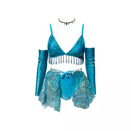 Iridescent Blue Beaded Festival Outfit for Women Full Rave Set - Etsy Australia