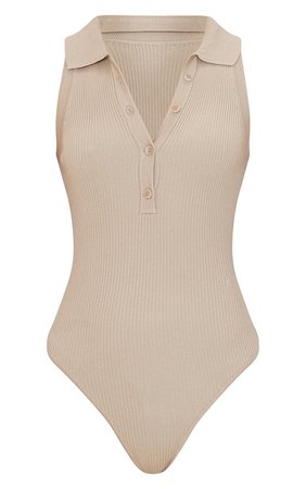 Oatmeal Knitted Sleeveless Bodysuit | PrettyLittleThing USA
