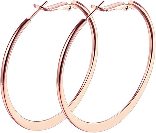 Amazon.com: Hoop Earrings, 18K Rose Gold Plated Flattende Hoops Earrings for Women: Clothing, Shoes & Jewelry