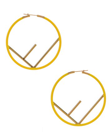 Fendi Logo Hoop Earrings in Fluo Yellow | FWRD