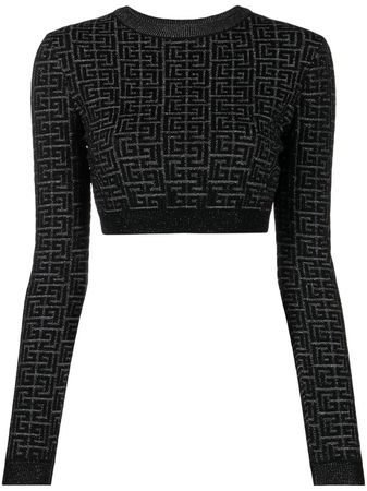 Balmain embossed-monogram Knitted Crop Top - Farfetch