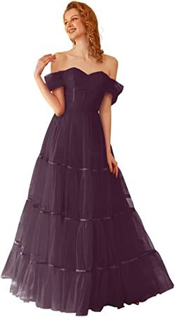 Maxianever Women's Tulle Prom Dresses Off The Shoulder Long Corset Formal Evening Party Gowns at Amazon Women’s Clothing store