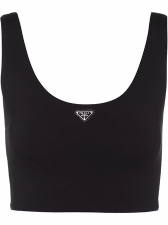 Shop Prada triangle logo-plaque cropped top with Express Delivery - FARFETCH