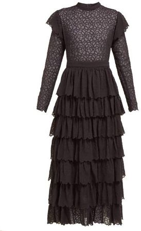 Sir - Florrie Tiered Broderie Anglaise Silk Midi Dress - Womens - Black