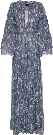 Patterned Pleat-Accented Silk Gown