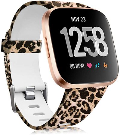 Amazon.com: Maledan Compatible with Fitbit Versa/Fitbit Versa 2/Fitbit Versa Lite Bands for Women Men, Silicone Pattern Water Resistant Wristband Replacement for Fitbit Versa Smart Watch, Leopard, Small : Electronics