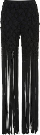 Embroidered Fringe-Accented Pants