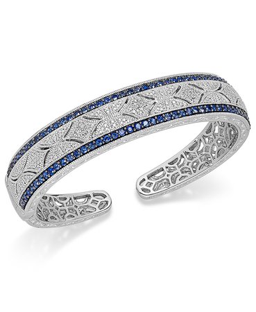 Macy's Sterling Silver Sapphire and Diamond Antique Cuff Bracelet